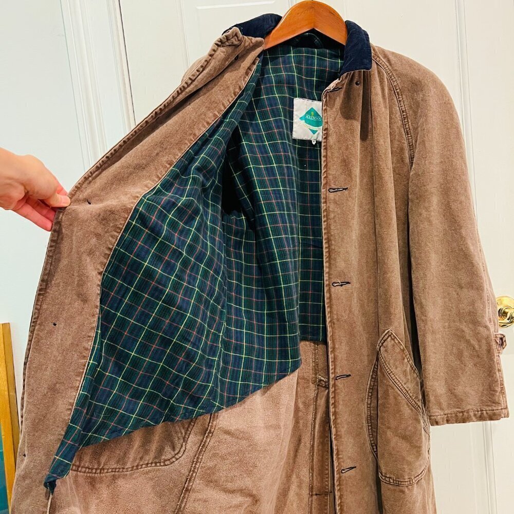 VTG Jackeroos Jacket Mens Medium Canvas PLAID Flannel Lined Trench Field Coat - Picture 5 of 16